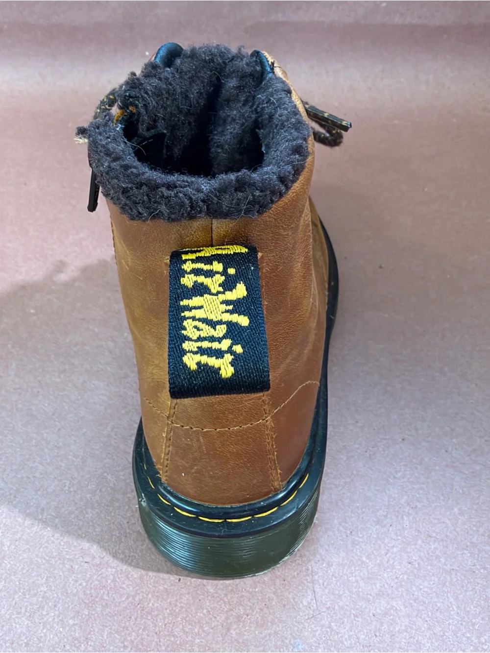 Dr. Martens 1460 Serena Brown Leather Lace-Up Faux Fur-Lined Boots Kids Size 1